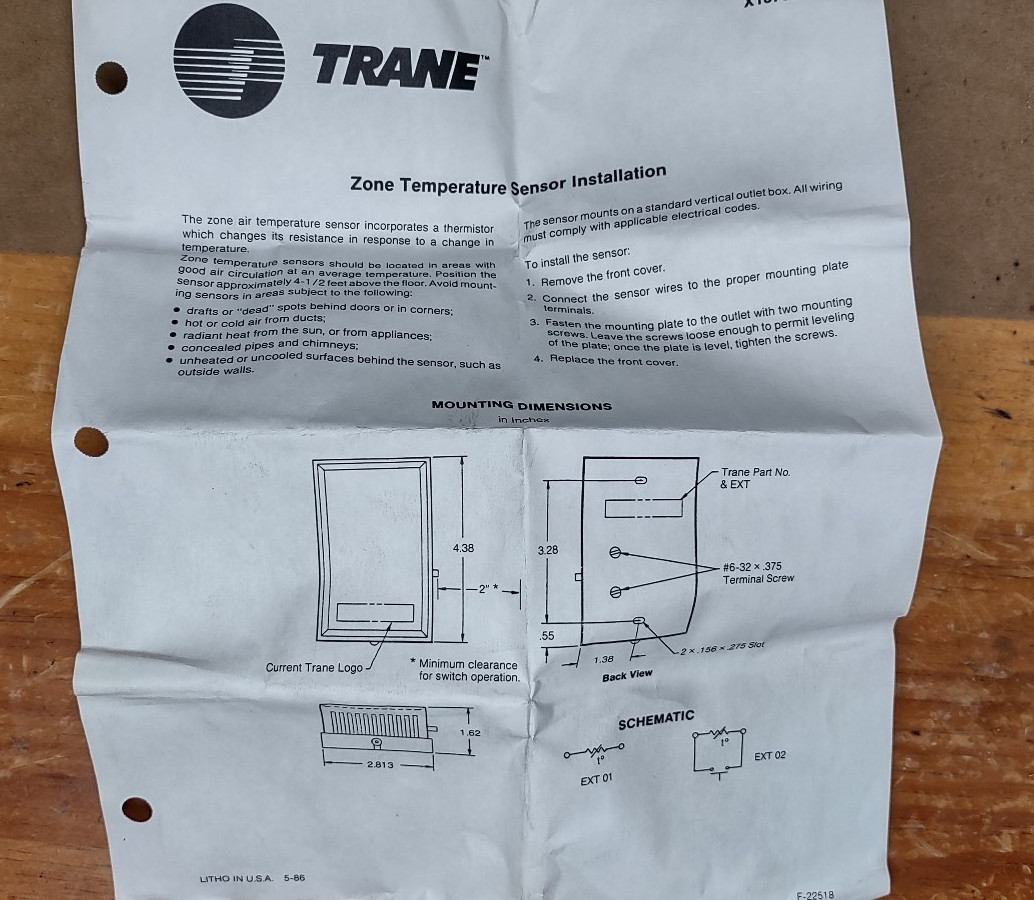 TRANE X13790036-01 4190101081 Temp. sensor-Room