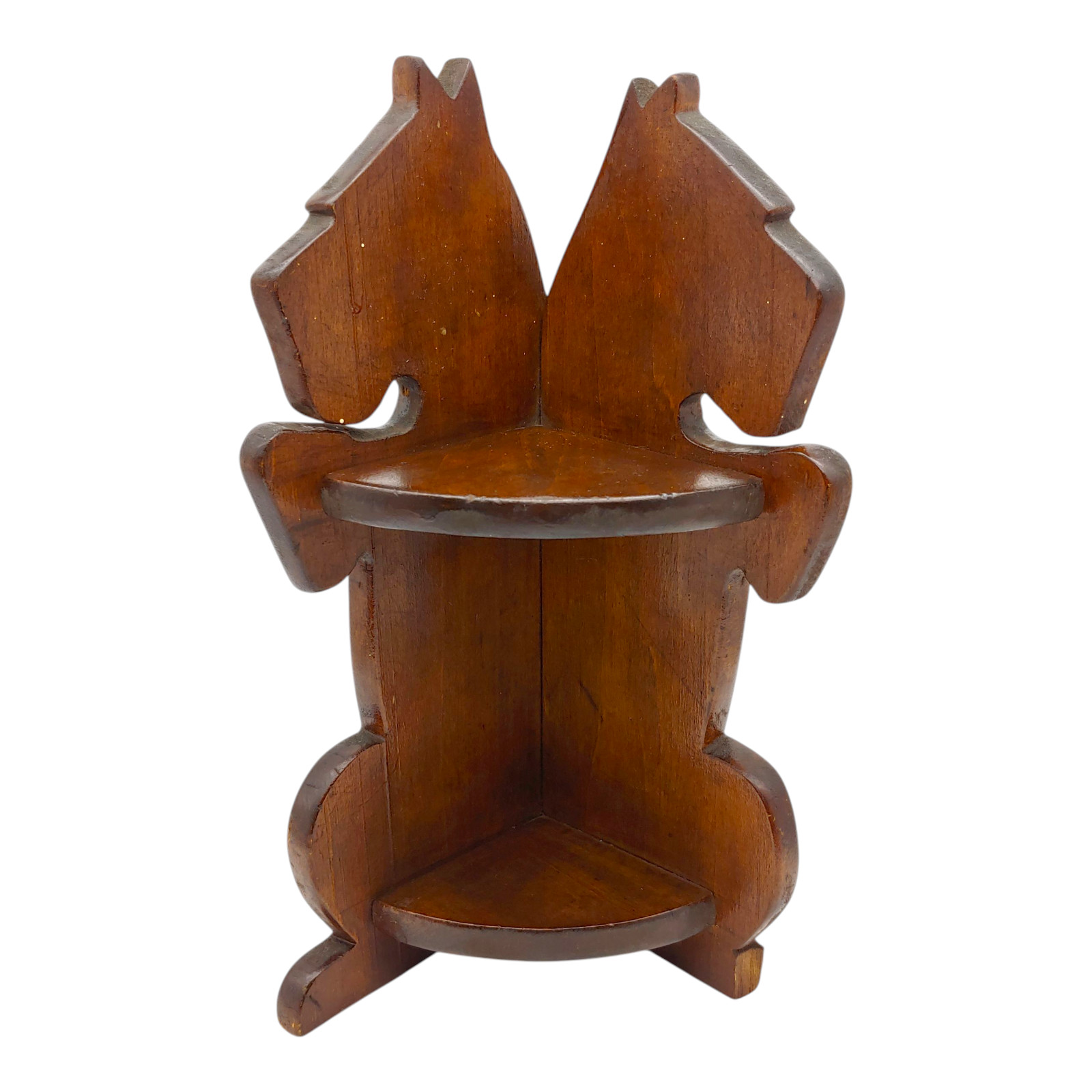 Scottie Dog Shaped Corner Display Shelf - 12" Brown Two Tiered Solid Wood Wooden