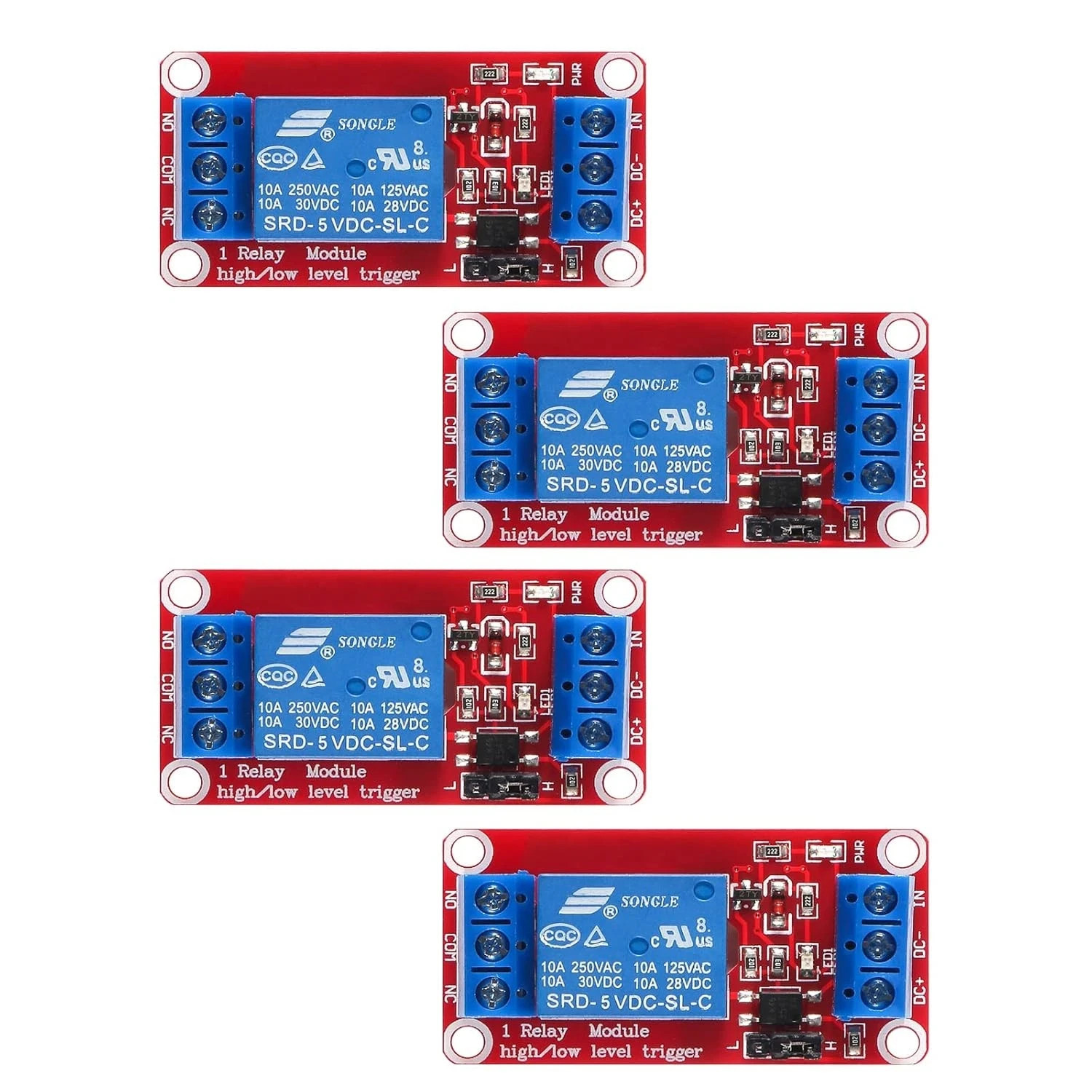 4pcs 5V DC 1-Channel Relay Module with Optocoupler High/Low Level Trigger