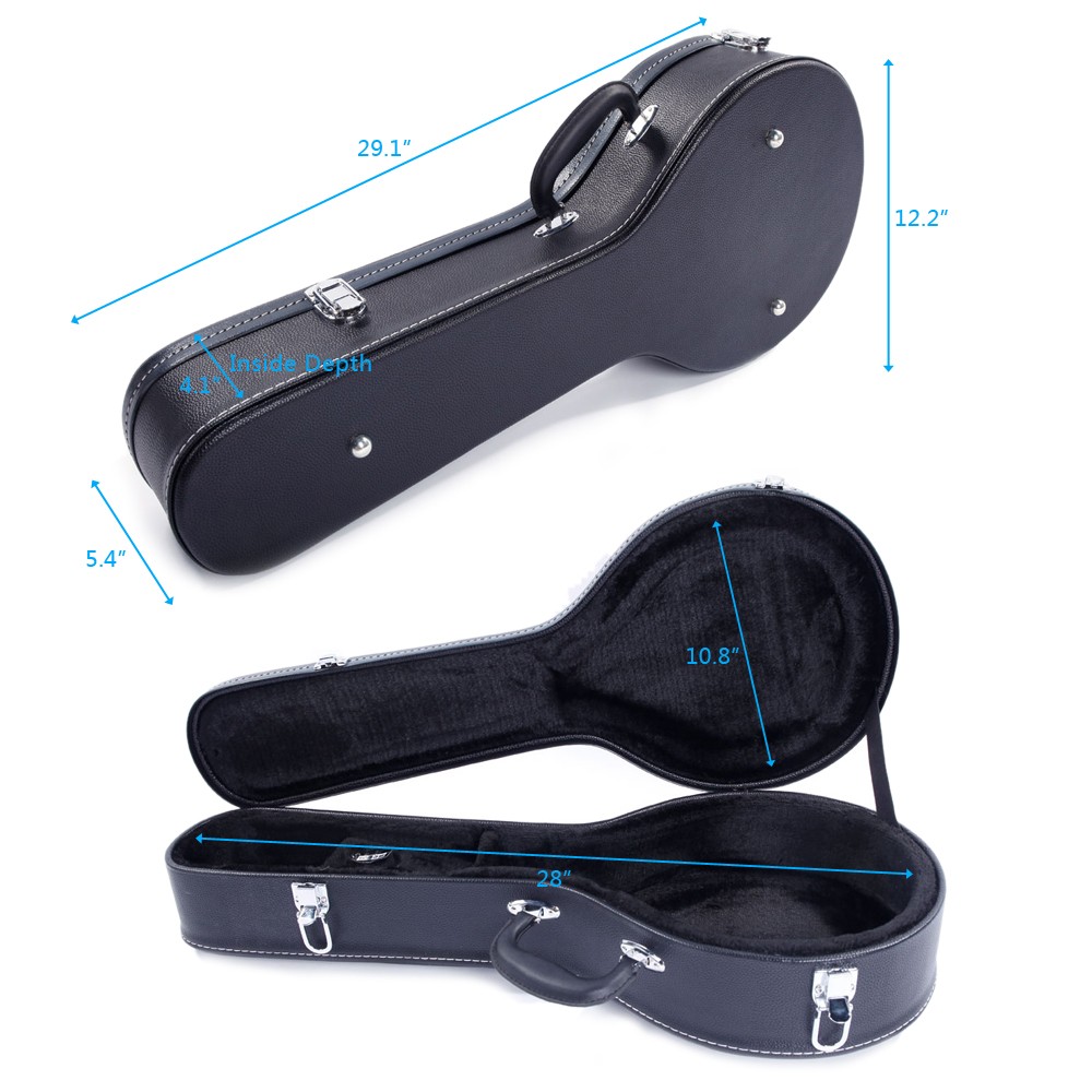 Hardshell A-Style Mandolin Case Black Microgroove Leather Plush Lined