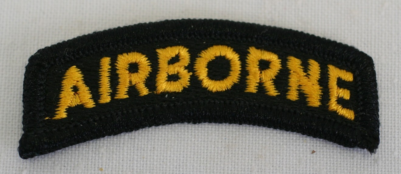 US Army AIRBORNE Tab Patch Gold on Black Surplus Vietnam Era VTG 1970-1980s NOS