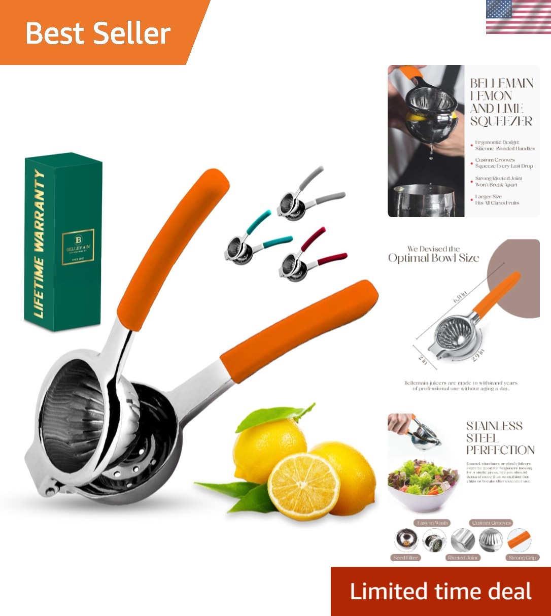 Citrus Juicer | Metal Lemon Squeezer | Lime and Lemon Juicer Stainless Steel wit