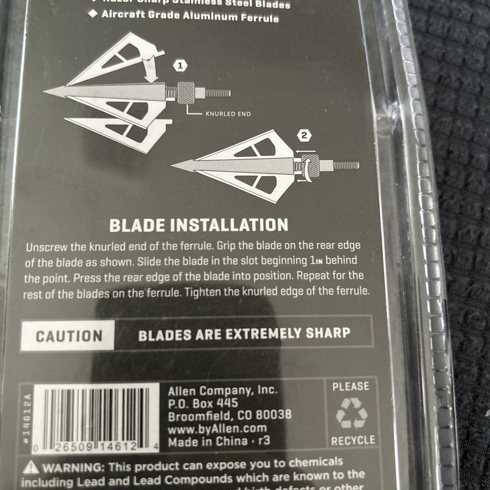 ALLEN LIGHTNING BROADHEAD 100-GRAIN 1-1/16" CUTTING DIAMETER 3 PACK NEW