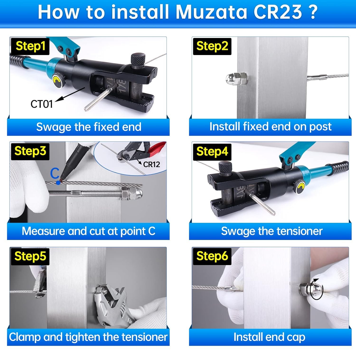 Muzata 60 Pack 1/8" Cable Railing Hardware For 2"x2" Post, Silver