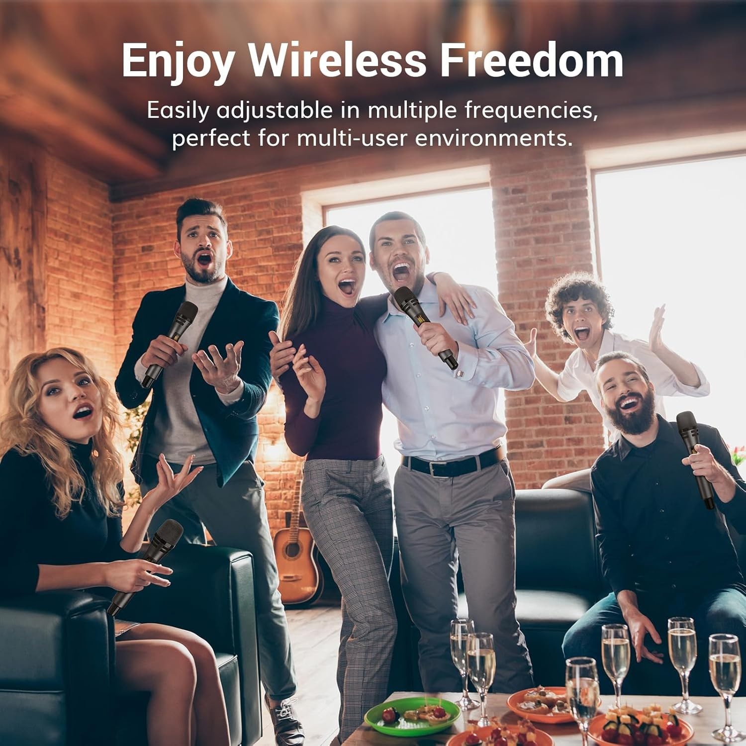 Wireless Microphone System - 4 Handheld Mics, 200ft Range for Karaoke Events