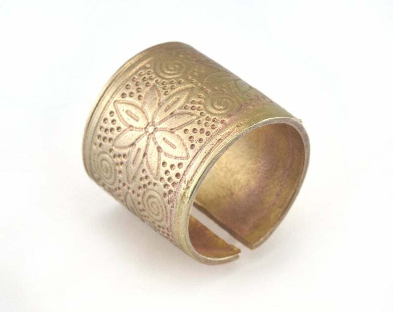 Ring Flower Adjustable Raw Brass 8.5 US Tube Spiral Motif Women Band