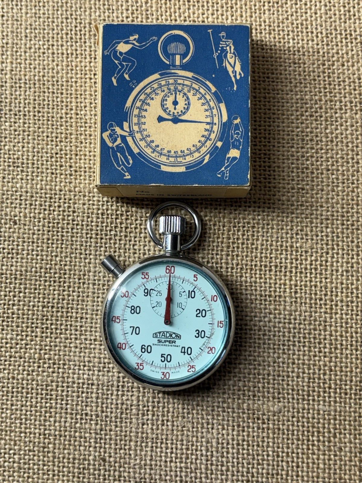 Vtg STADION Super Shock resistant Swiss Made Pocket Timer Stop Watch **READ