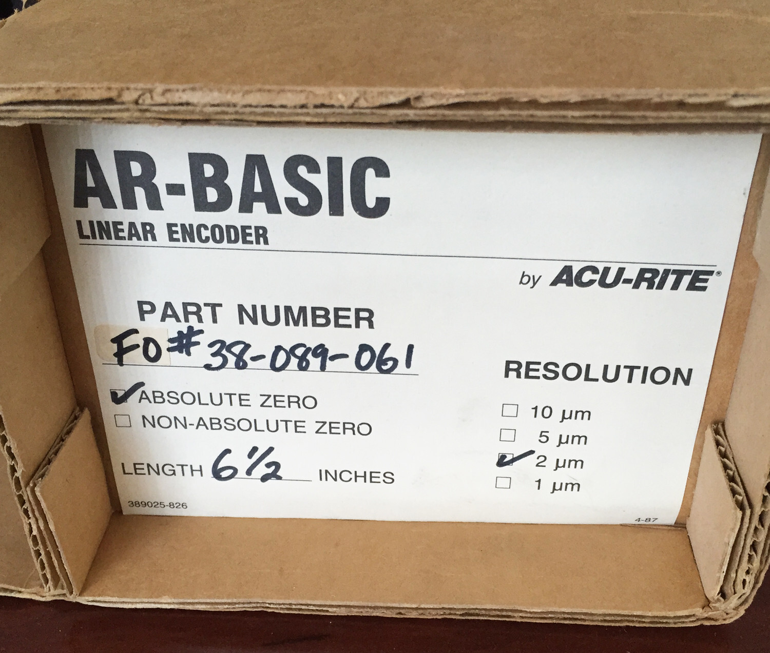 ACU-RITE 6-1/2" / 165mm 2um LINEAR ENCODER 38-089-061 Glass Scale w/ Read Head