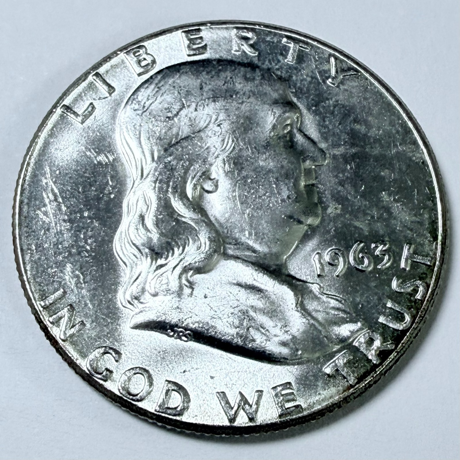 1963 Franklin Silver Half Dollar 90% Silver About Uncirculated Details #10334