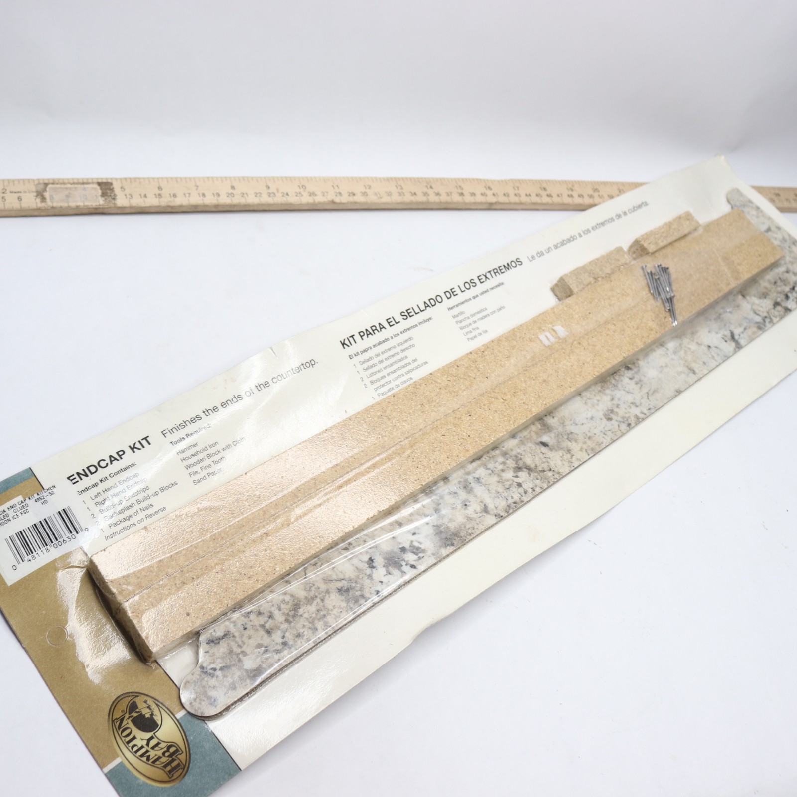 Laminate Endcap Kit for Countertop with Integrated Backsplash in Typhoon Ice
