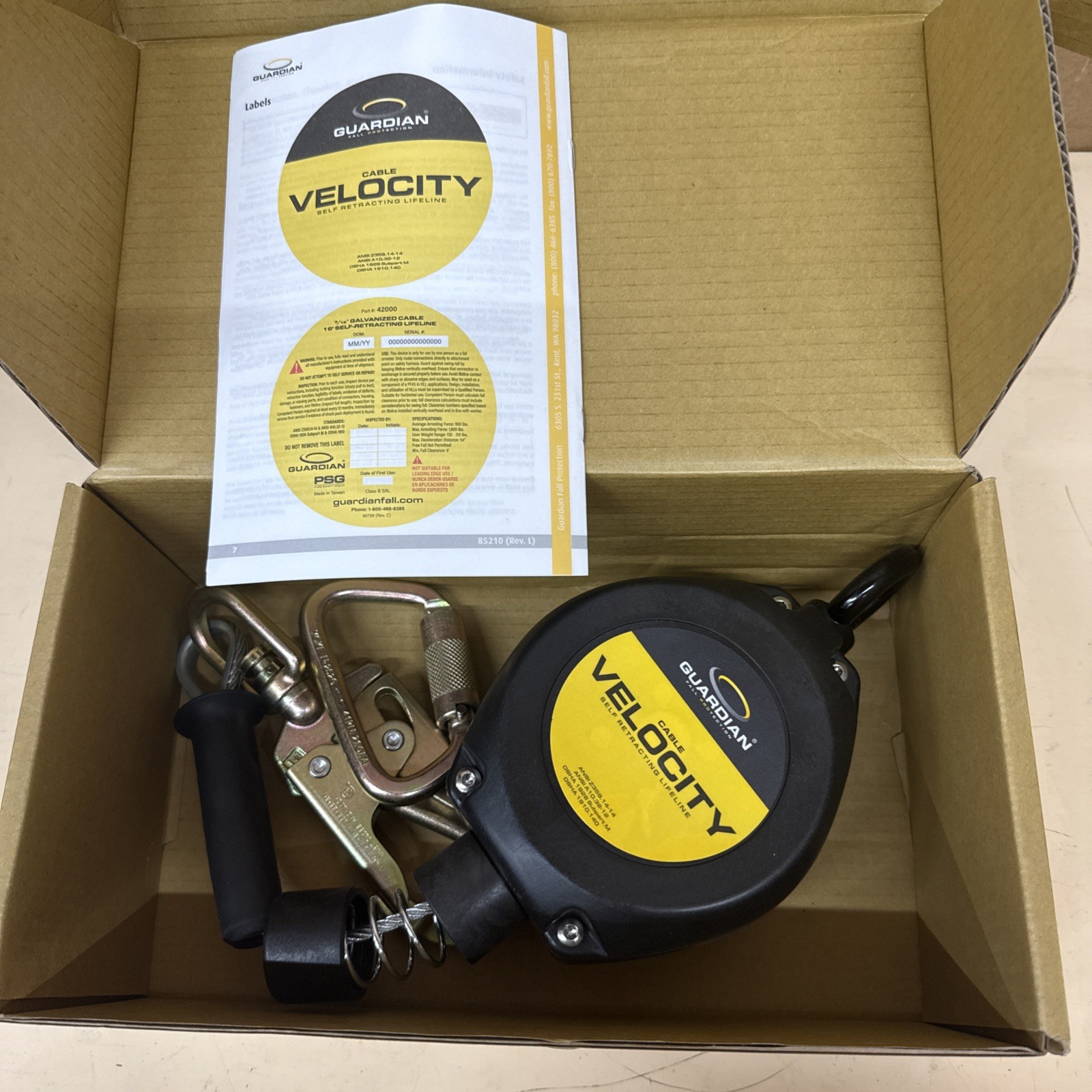 Guardian Velocity Self Retracting Lifeline 10950X 10ft Cable With ABS