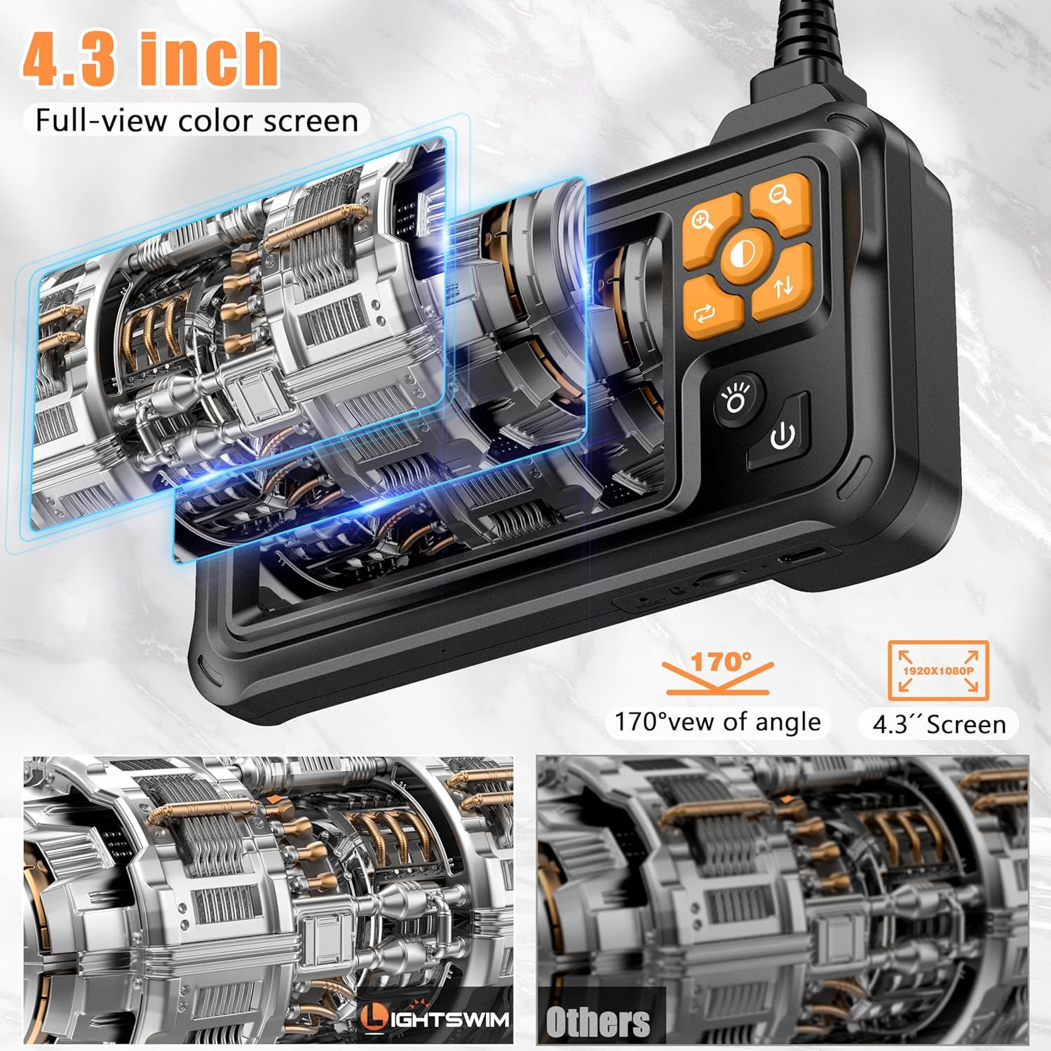 Industrial HD Digital Borescope, 1080P 4.3" IPS Endoscope Inspection