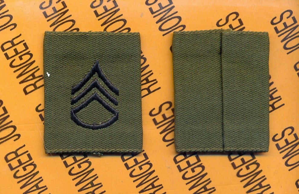 US ARMY Enlisted STAFF SERGEANT SSG E-6 OD Green & Black slip on rank patch