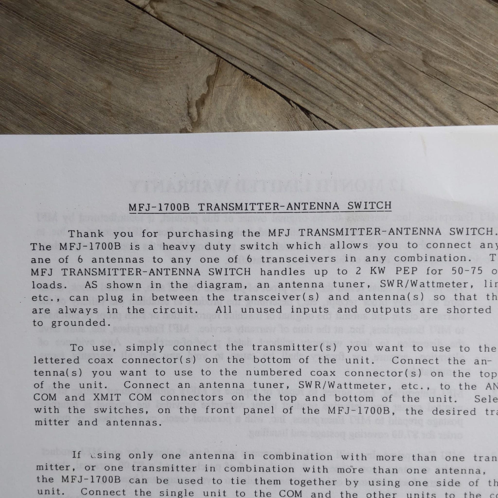 MFJ-1700B Information Sheet
