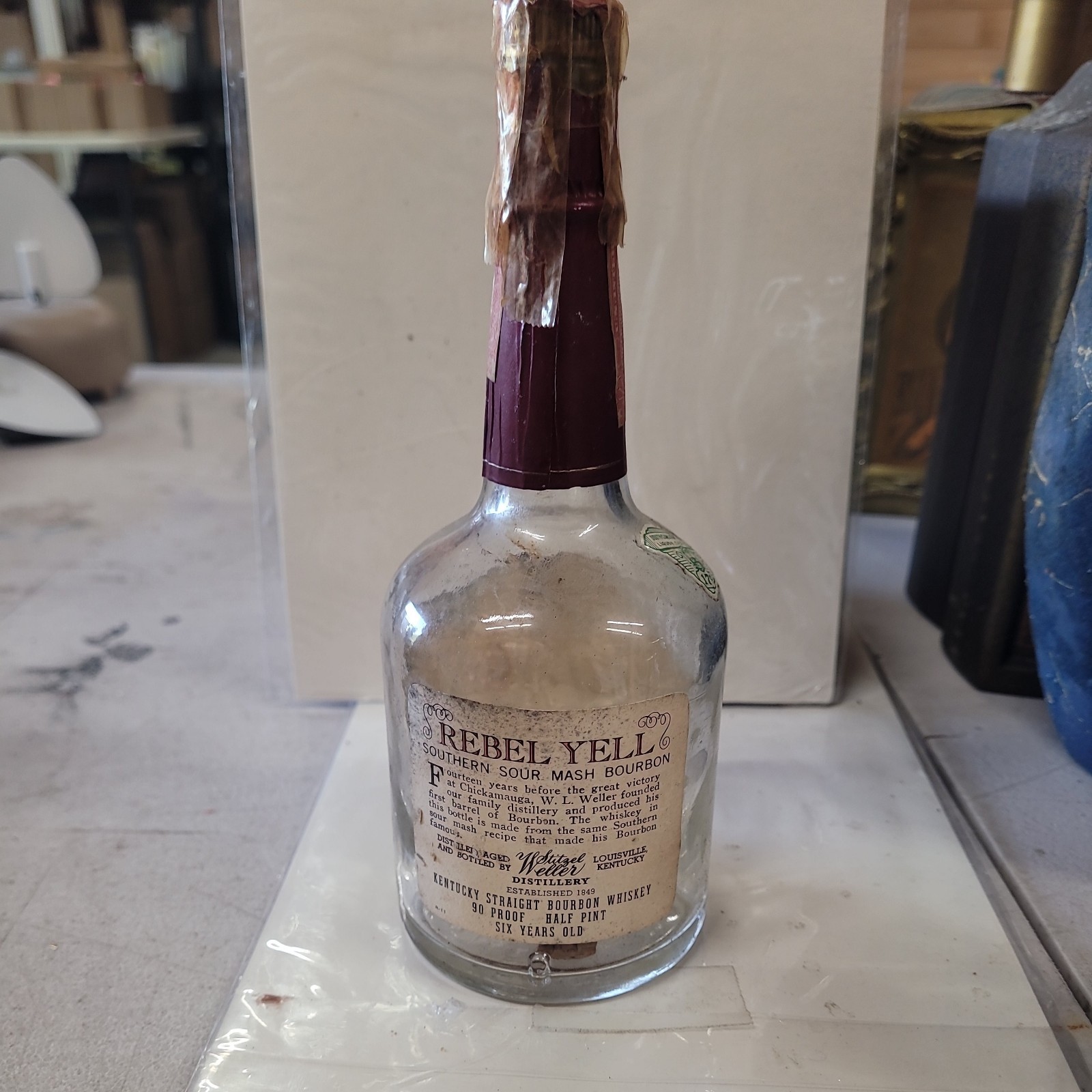 1960 OLD Stitgel WELLER Rebel Yell  BOURBON WHISKEY 1/2 PINT empty bottle.