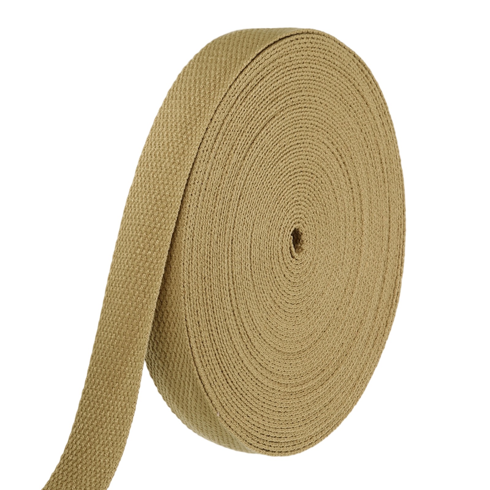 Cotton Webbing 1 Inch 15.3 Yard Polyester Cotton Webbing Strap, Khaki