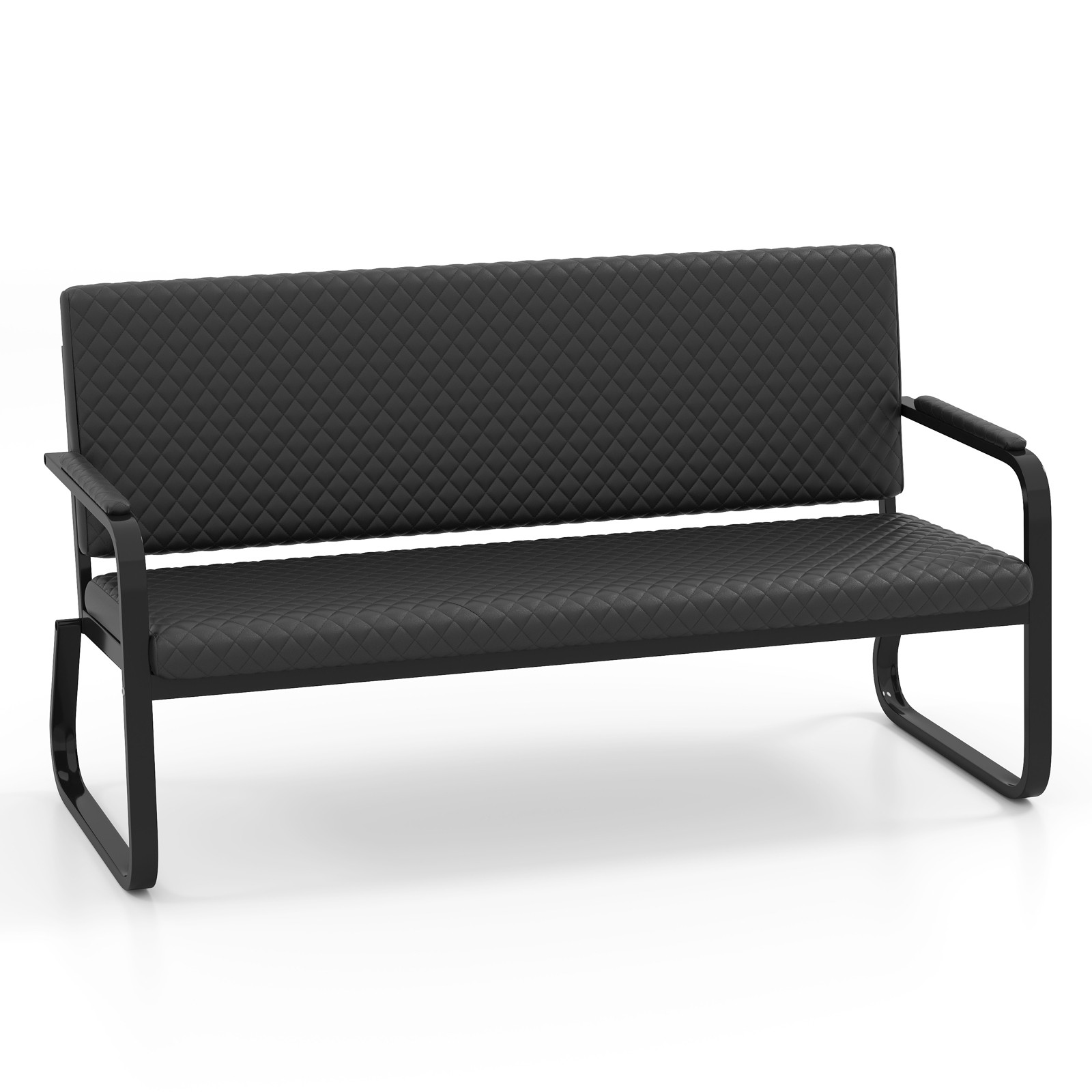 Black Waiting Chair Guest Reception Seating Bench Barbershop Beauty Salon Office