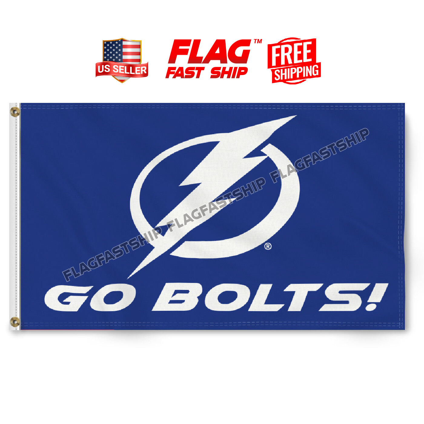Tampa Bay Lightning Flag 3x5 ft GO BOLTS! Banner w Grommets NHL FREE Shipping