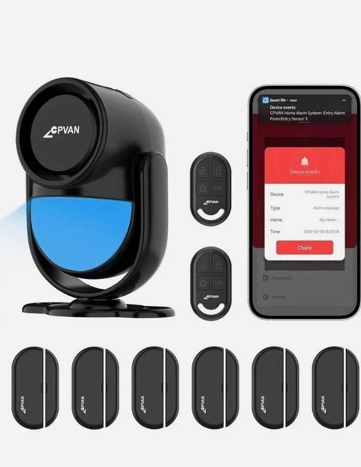 Wireless CPVAN CP2W WiFi Home Alarm Security System 9Pc PIR Motion Kit
