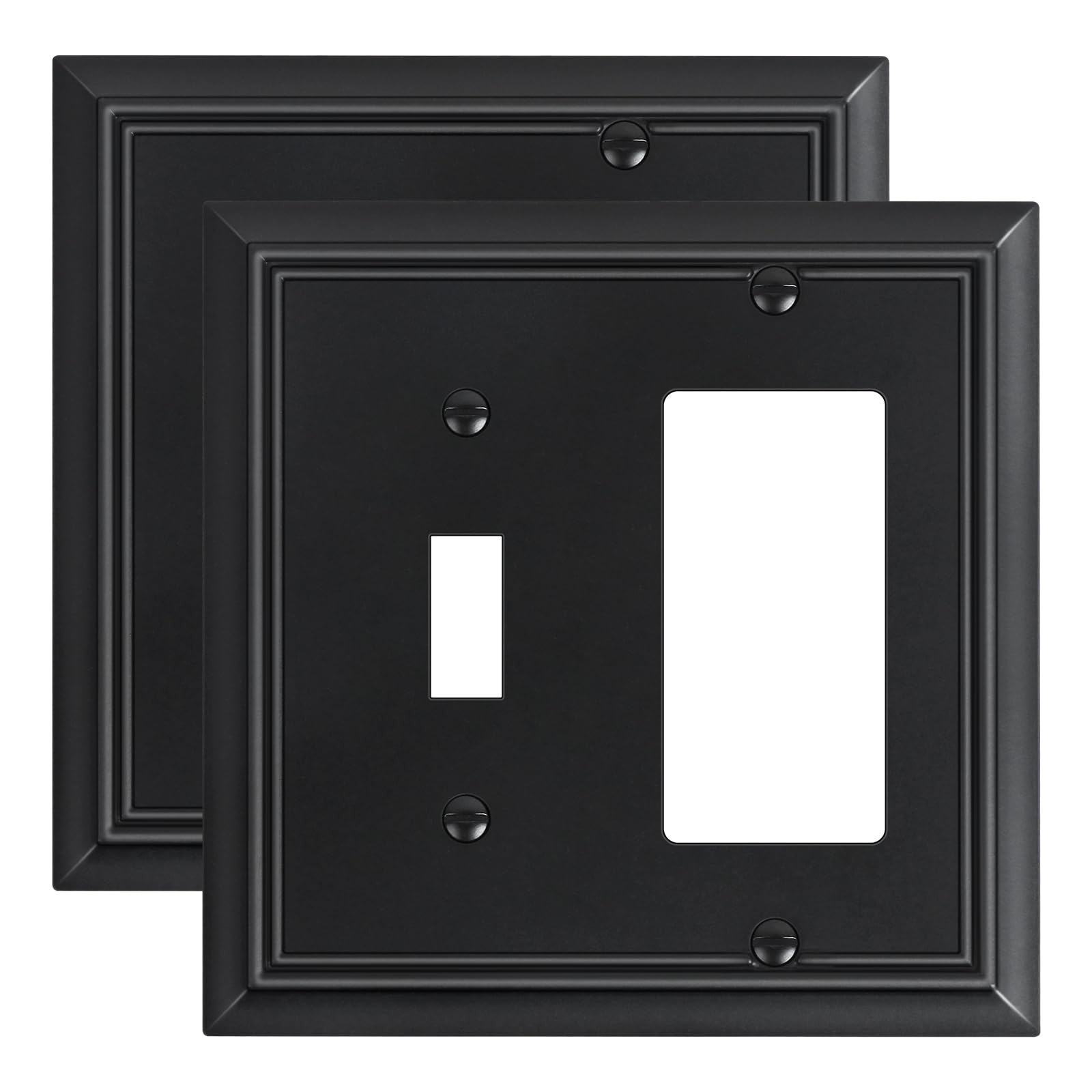 2-Pack Combo Toggle/Decorator Light Switch Cover Plate, Matte Black Decorative