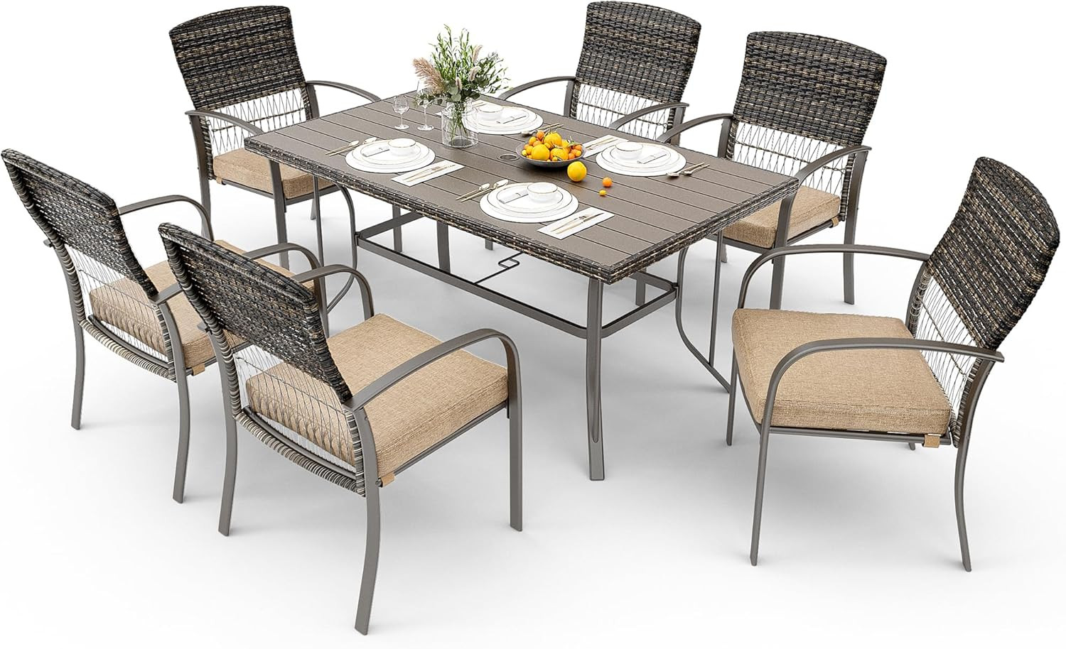 Pamapic 8504 Patio Dining 7 Piece, Outdoor Wicker Furniture Set for Backyard Gar