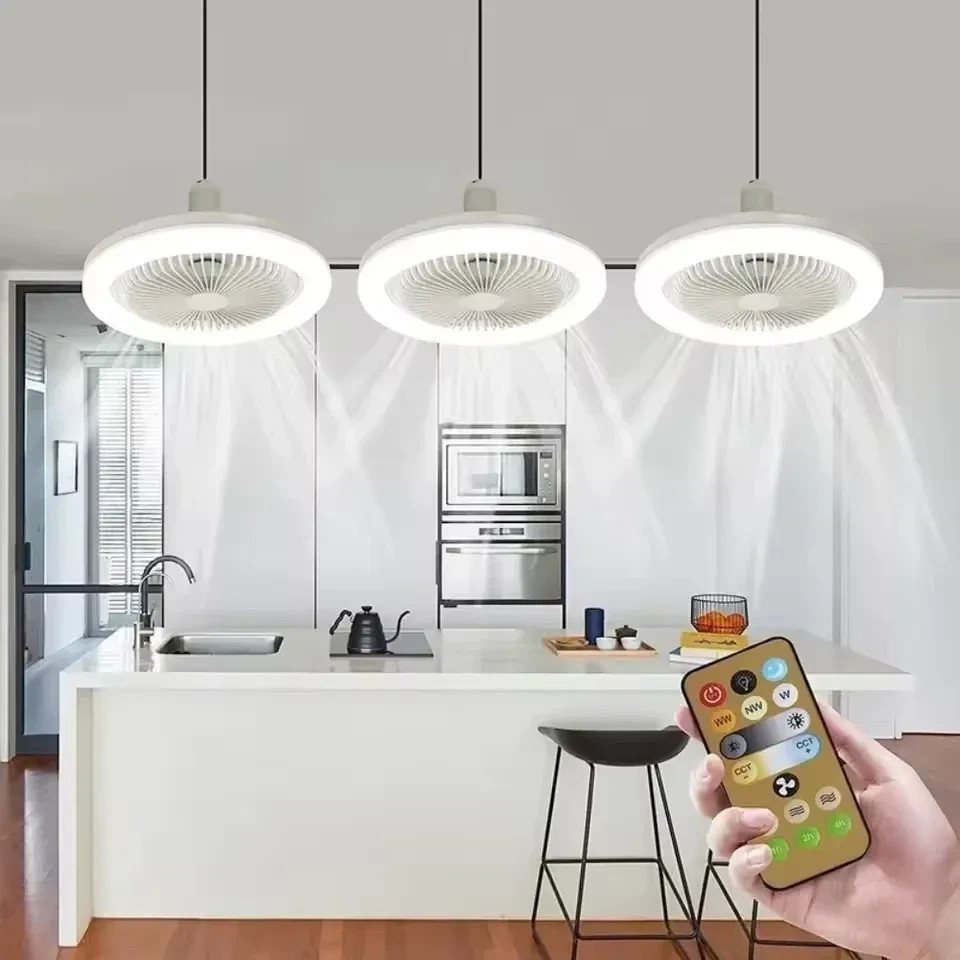 Fan For E27 Socket Light With Remote Ceiling Fan Adjustable Smart LED 3Speed AC