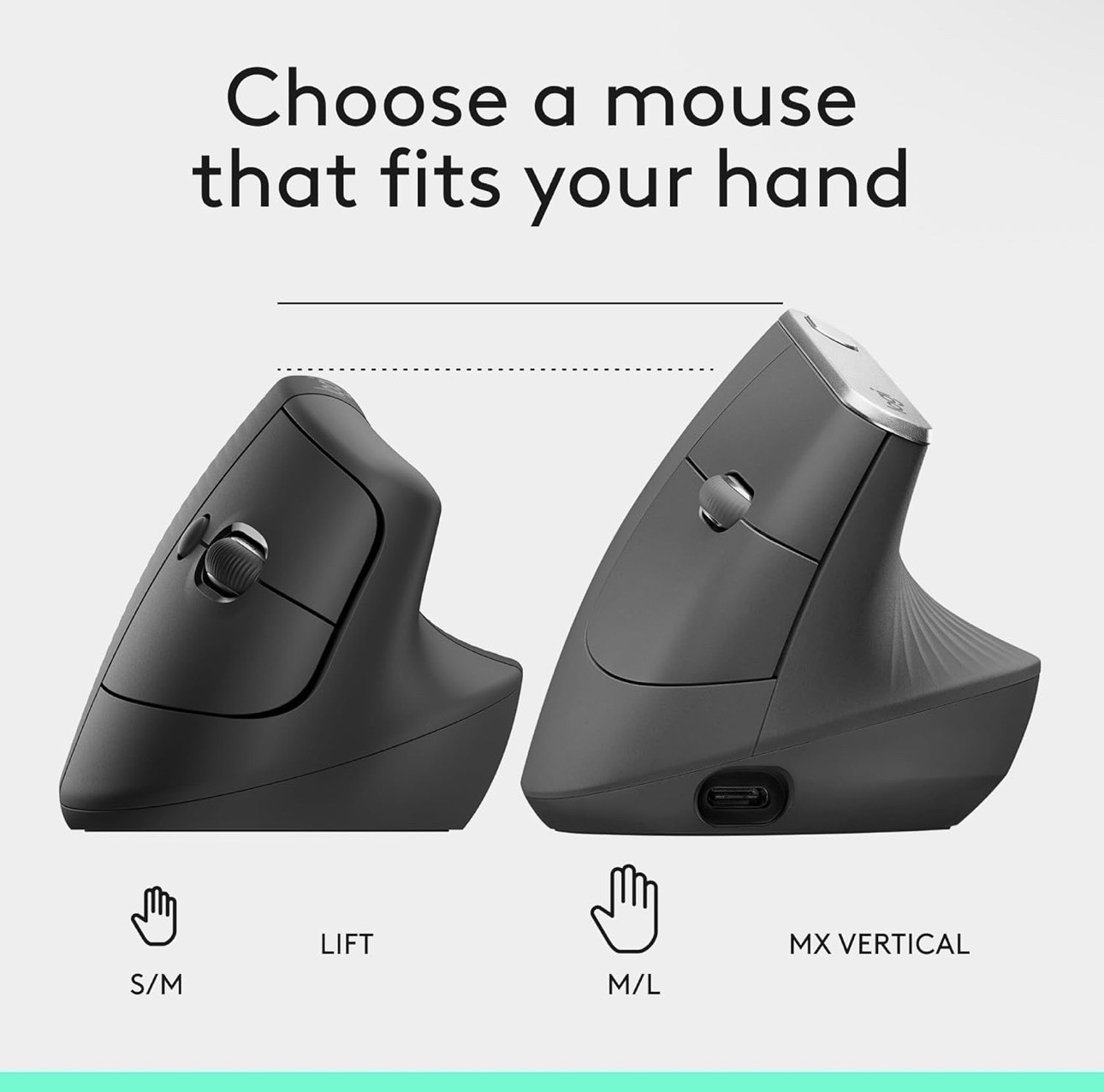 Logitech Lift Vertical Ergonomic Right-Handed Bluetooth/Wireless Optical Mouse
