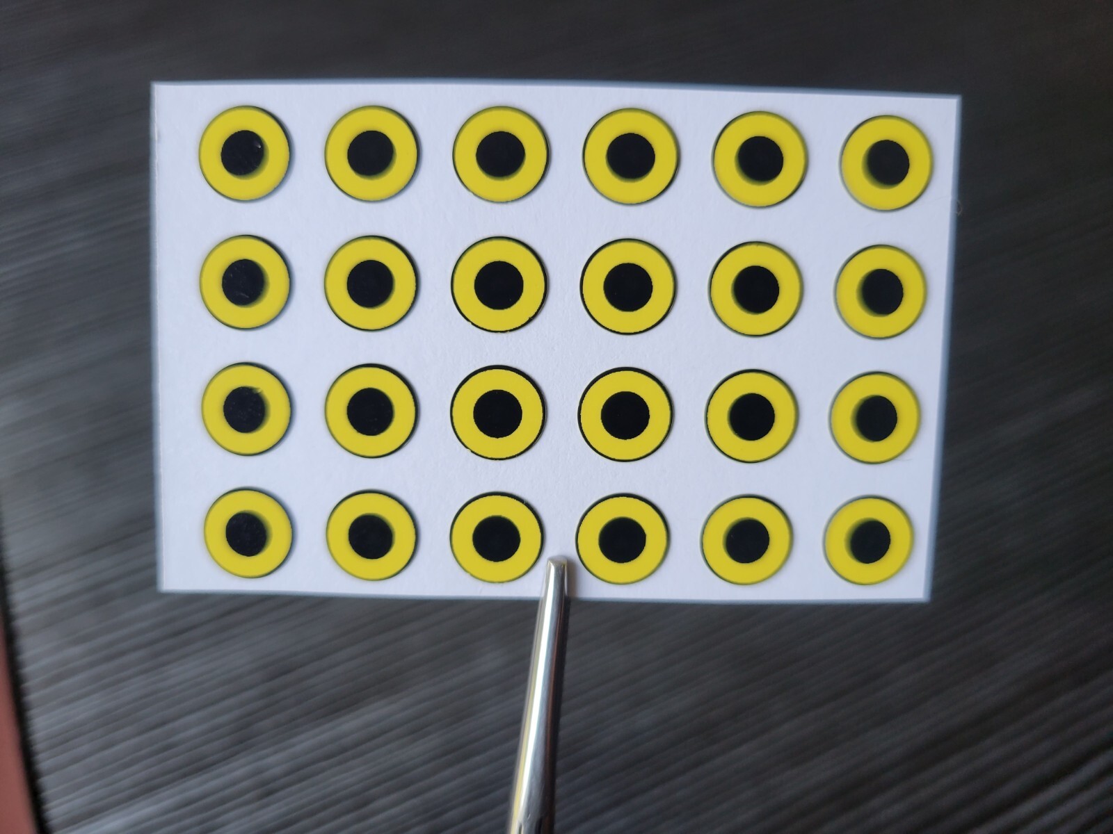 24 Vintage Look FLAT YELLOW & BLACK CIRCLE  5/16"  8mm Adhesive EyesTying Lures