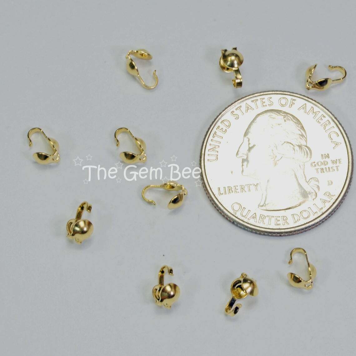 14K Solid Yellow Gold Crimp Hook Clam Shell Bead Tip End Findings (2)