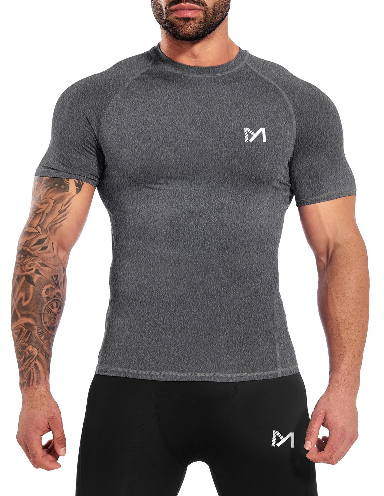 Men’s Compression Shirts Short Sleeve Workout Shirt, Quick Dry Medium, A-grey