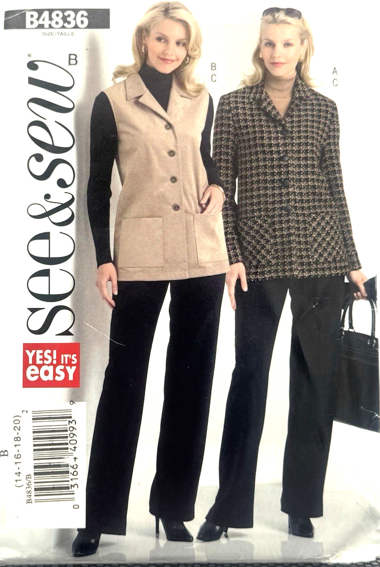 Butterick See&Sew Pattern #B4836 - Jacket, Vest & Pants (Size 14-20) Uncut
