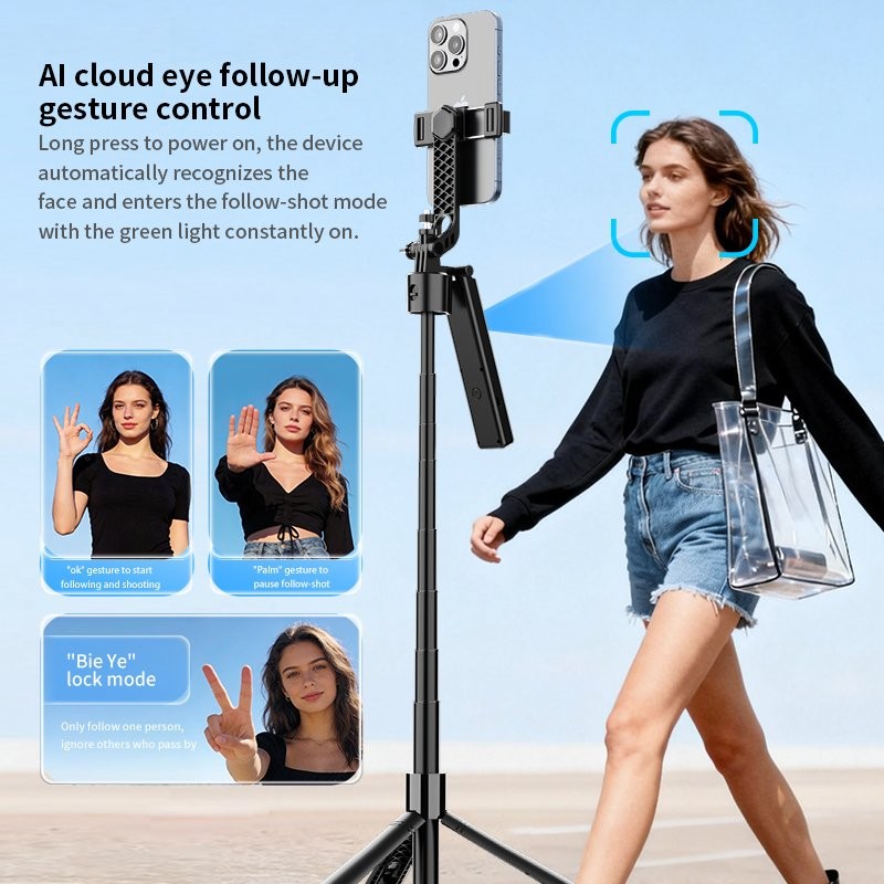 76'' Selfie Stick Auto Face Tracking Tripod 360° Rotation with Remote Control