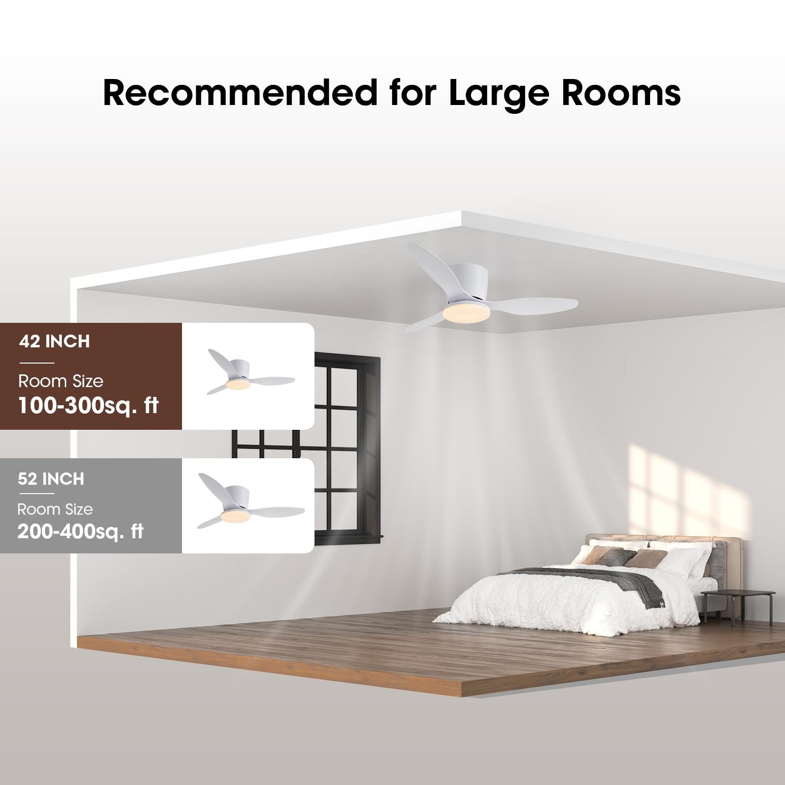 42 Inch Flush Mount Ceiling Fan With Light Remote Low Profile White