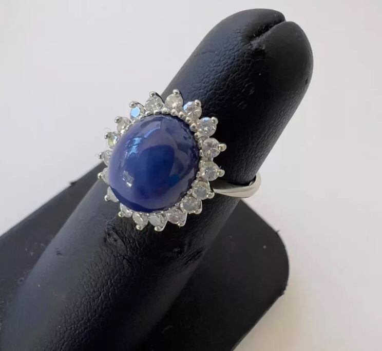 Natural Blue Star Sapphire Ring Engagement Stackable 925 Sterling Silver Rings