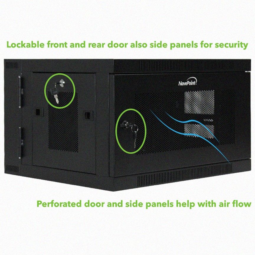 NavePoint 6U Wall-Mount Network Rack Cabinet Enclosure, 450mm Depth, Hinged Back