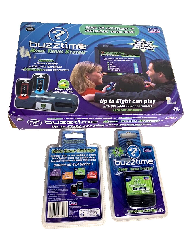 New Buzztime Home Trivia Cadaco Console 2 Wireless Controllers 2 Xtra Game Cart