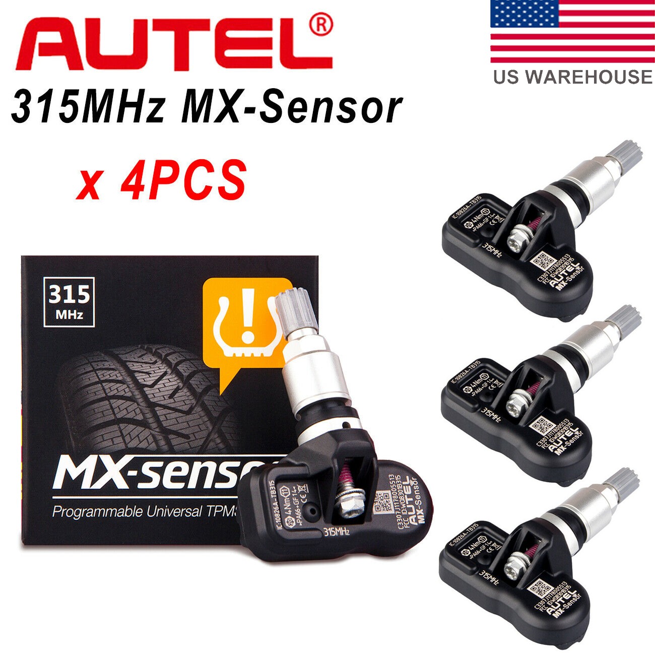 Autel TPMS Sensor Set of 4 MX-Sensor 2in 1 Dual Frequency 315MHz + 433MHz Press