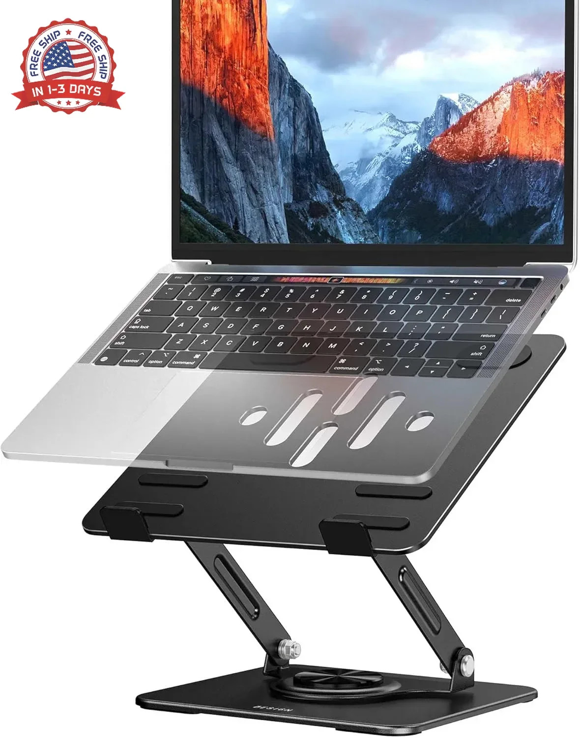 Adjustable Rotating Laptop Stand Metal 360° View Ergonomic Riser Black for Desk