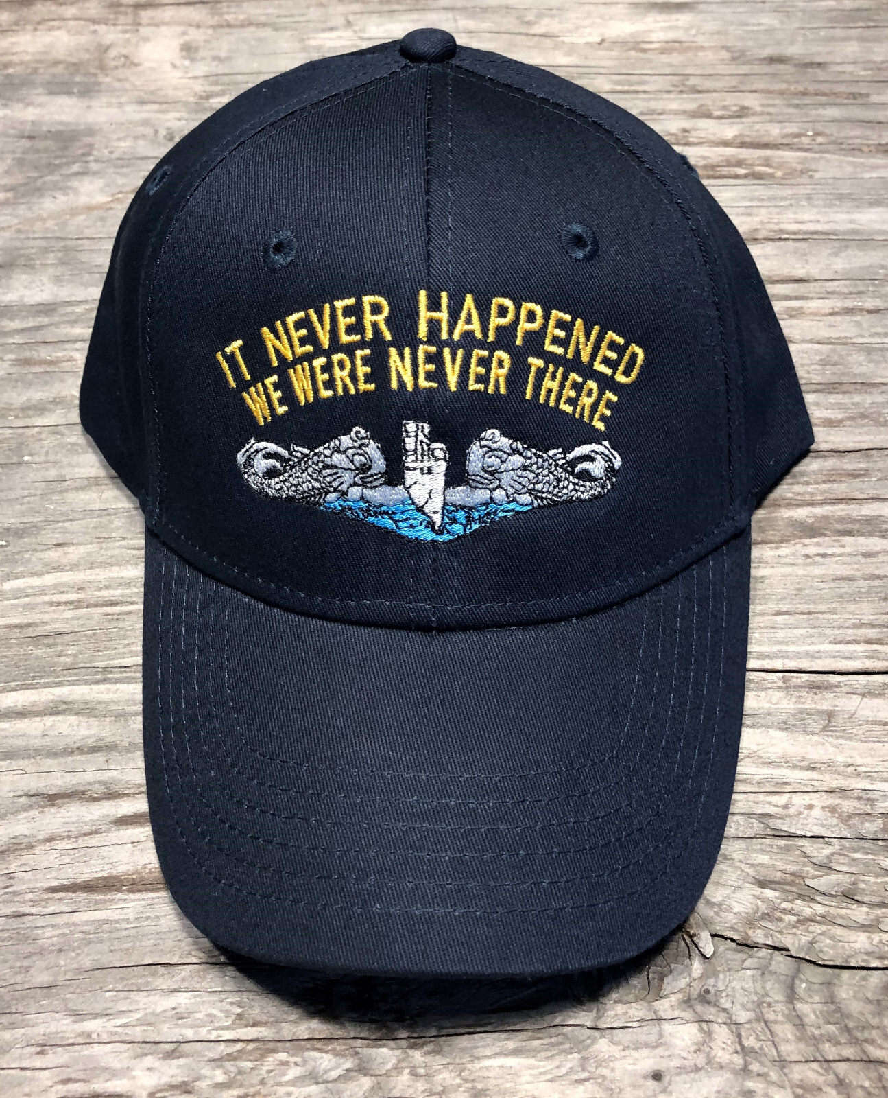 It Never Happened We Were Never There Submarine Vet SILVER Dolphins Ball Cap Hat