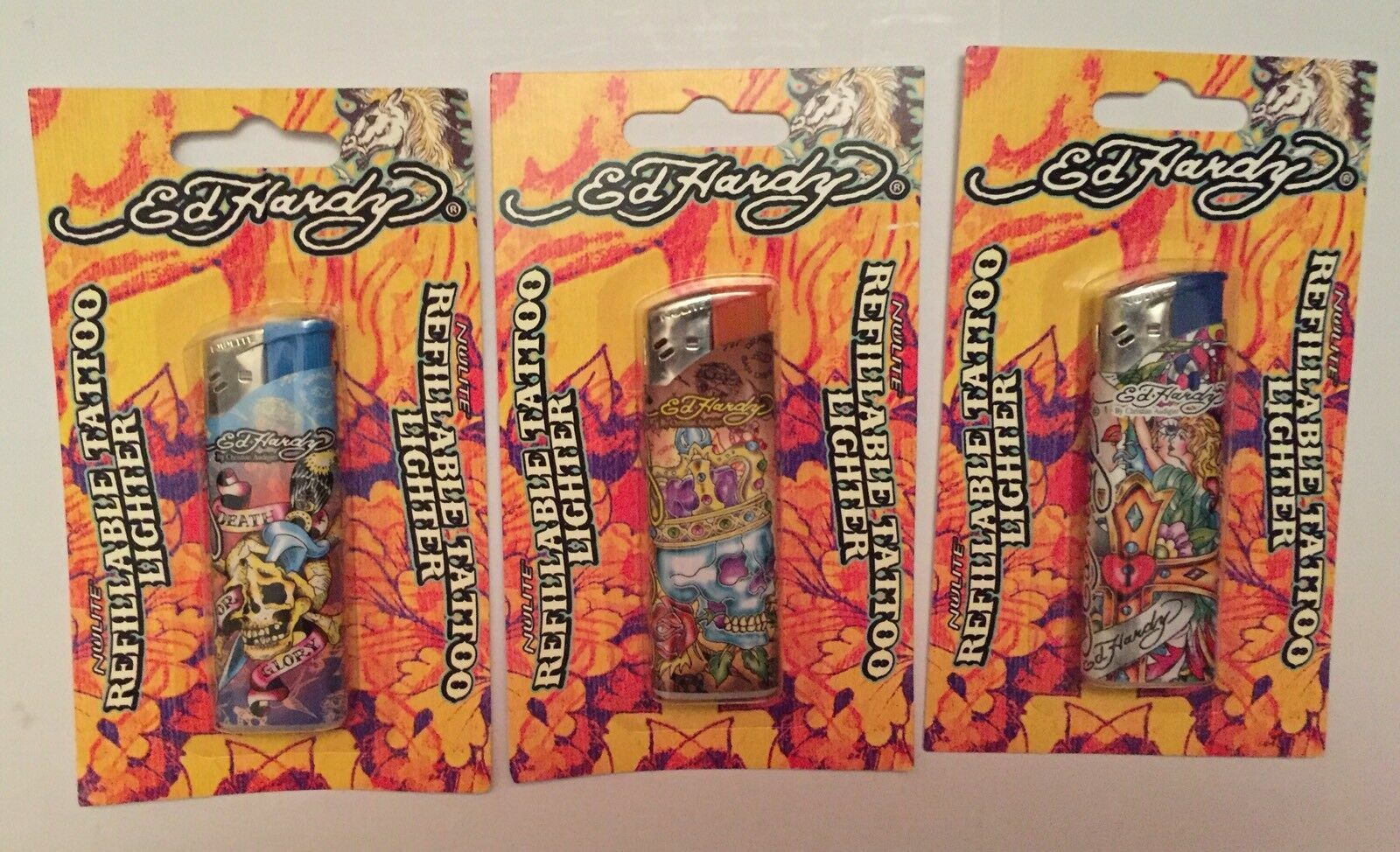 3 Lighter SEALED ED HARDY REFILLABLE TATTOO LIGHTER -any 3 Random