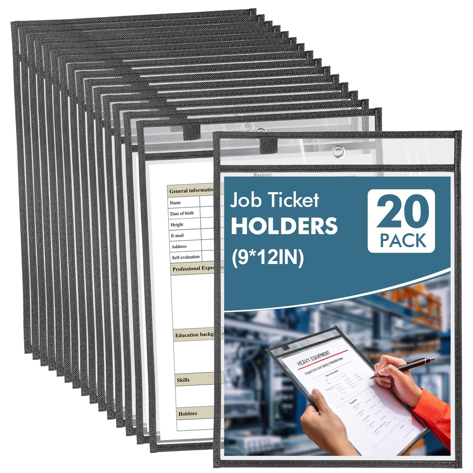 20 Pack Job Ticket Holders 9x12 - Document Holder - Sheet Protectors - Plasti...