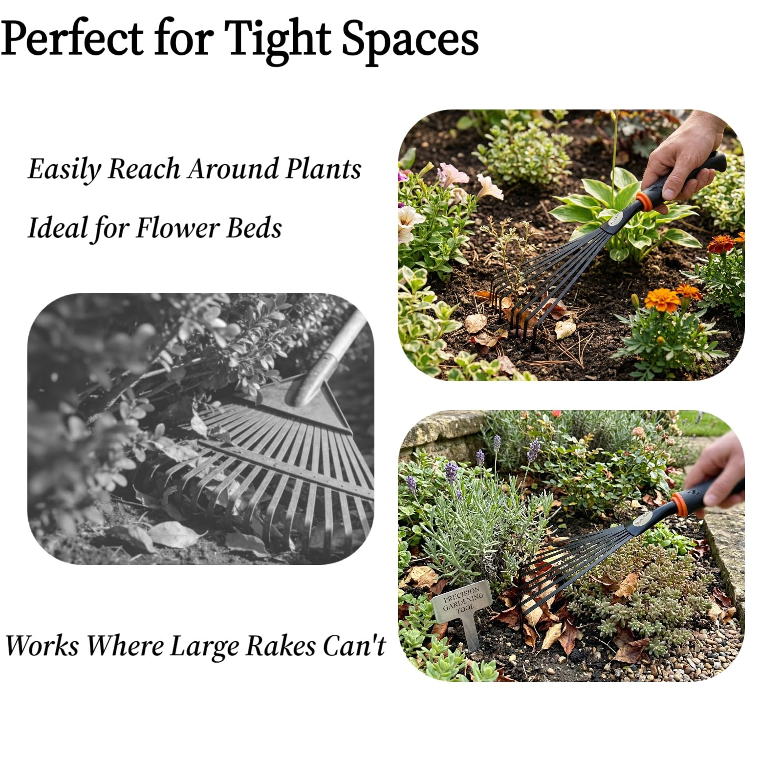 2 Pack Small Hand Rake for Gardening, Mini Leaf & Shrub Rake with Durable Ste...