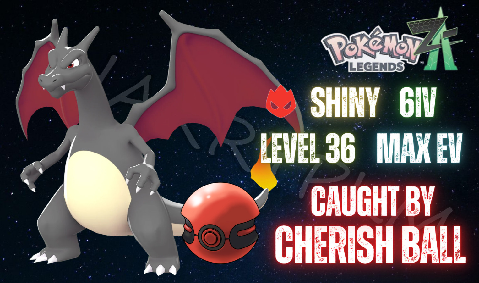 ✨SHINY ALPHA CHARIZARD CAUGHT BY CHERISH BALL✨6IV MAX EV⭐POKEMON LEGENDS ZA