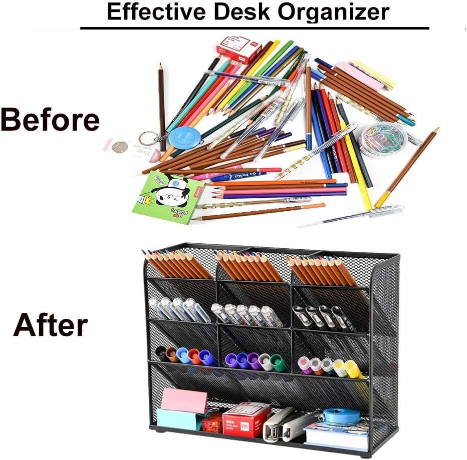 Mesh Desk Organizer, Multi-Functional Pen Holder, Desktop Stationary Organize...