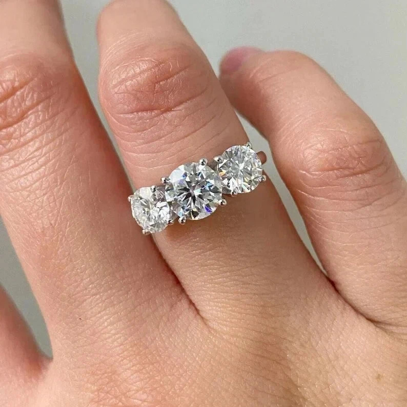 3CT Round Cut Lab Created Diamond Engagement Wedding Ring 14k White Gold Plated
