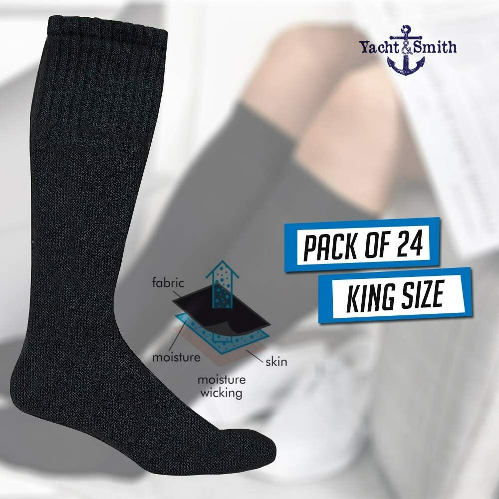 Mens Athletic Cotton Tube Socks, Bulk Pk Referee Socks,Size 13-16, 24 Pk Black