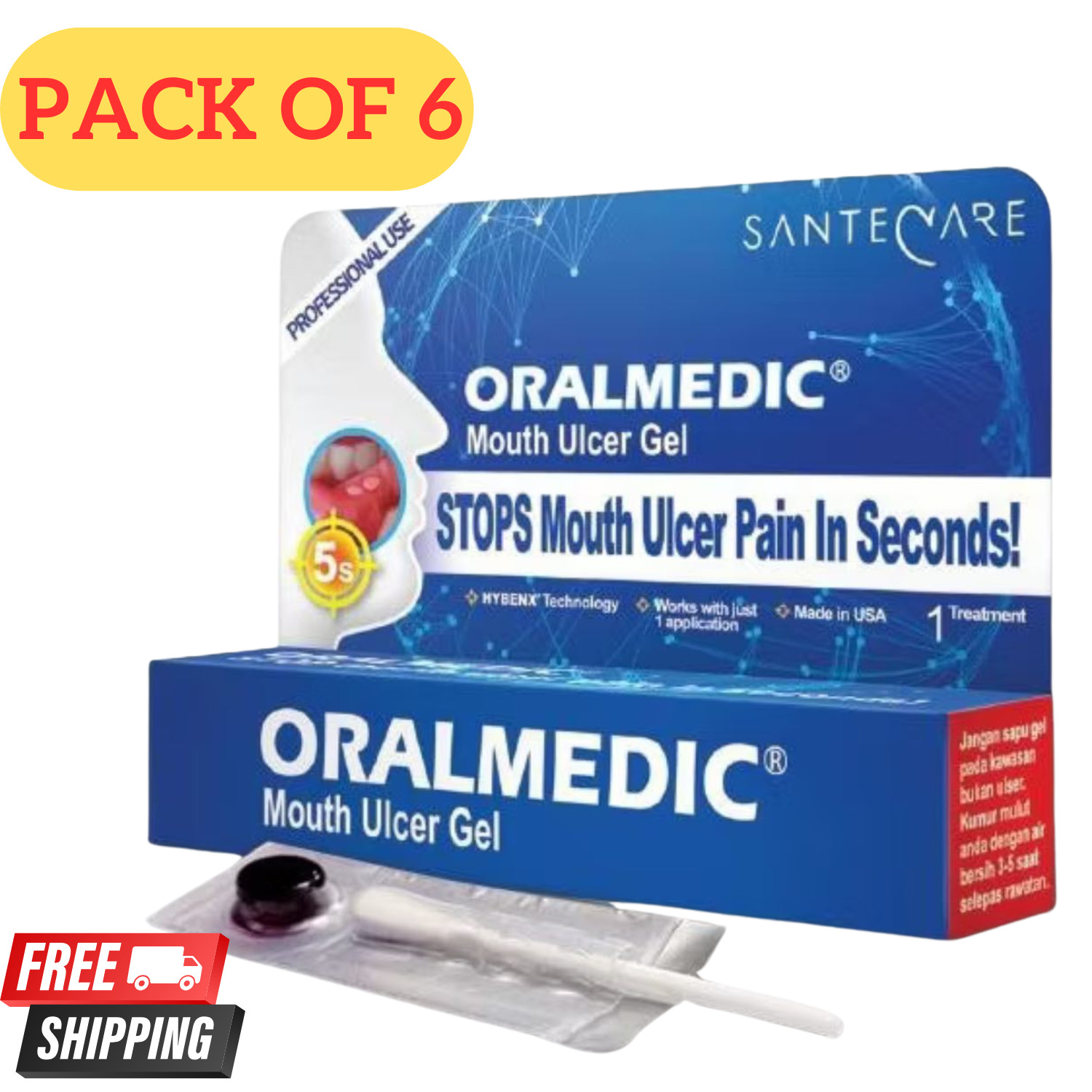 ( Pack of 6 ) Oralmedic Mouth Ulcer Gel 1 Treatment Fast Pain Relief Made in USA