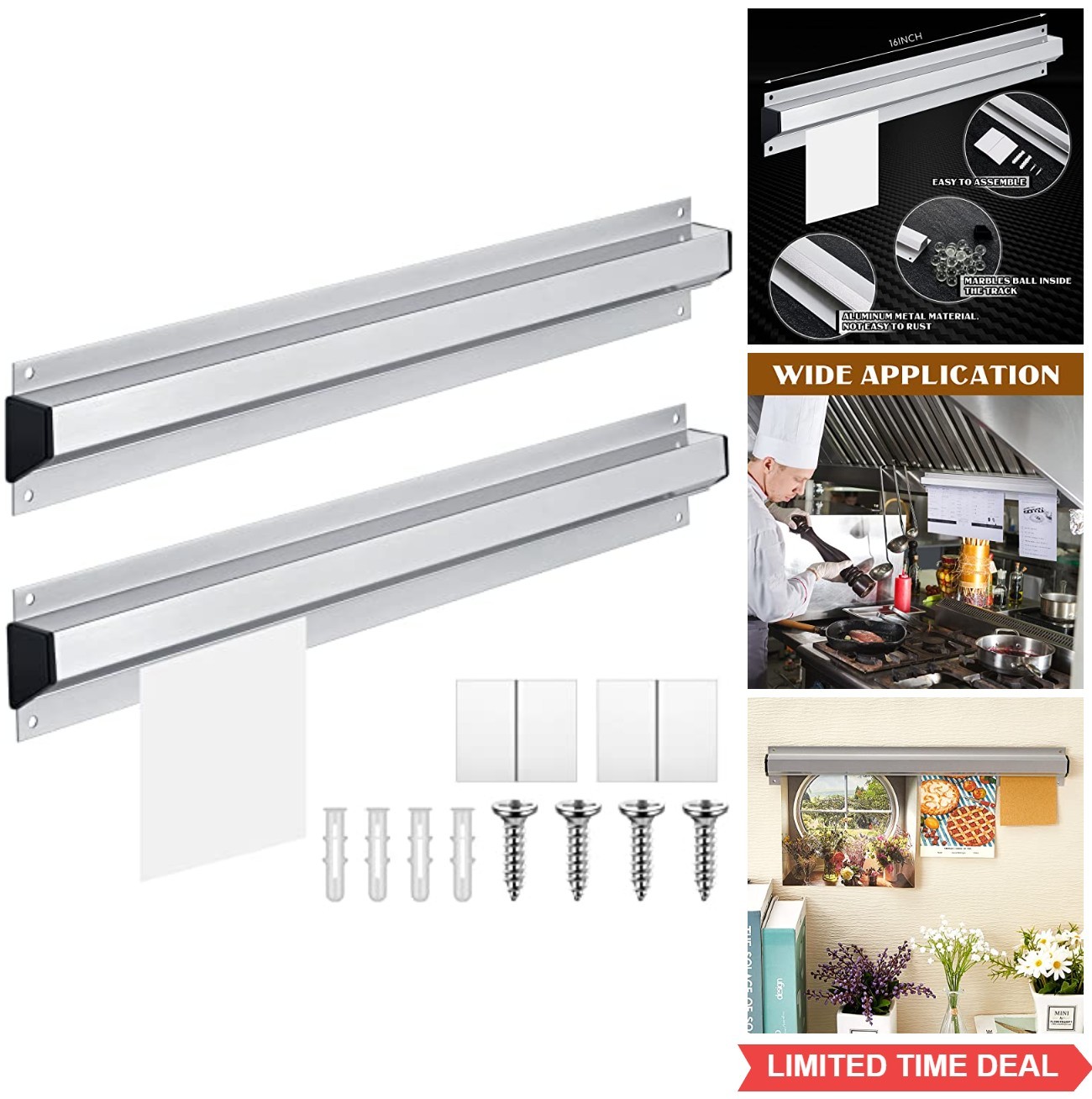 2 Pcs Ticket Holder 16 Inch Aluminum Silver Slide Check Rack Receipt Holder