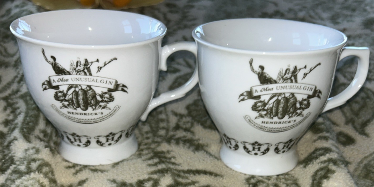 Hendrick's Gin Special Edition Vintage Tea Cups Set 2 Mugs Scotland