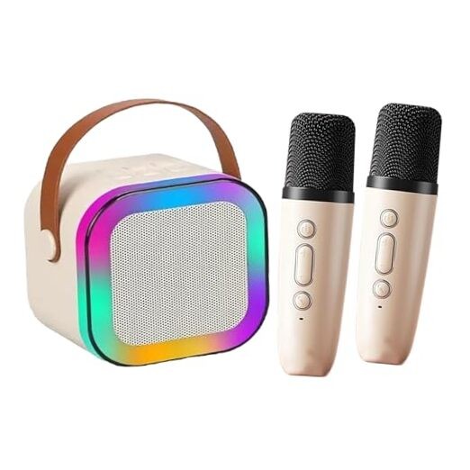 Mini Karaoke Machine Toy for Kids with 2 Wireless Microphones - Portable